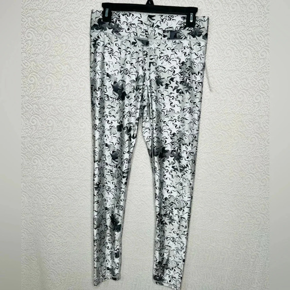 Terez High-Waist Leggings Size L Celestial Silver Star Confetti Full Length Gray - Picture 2 of 11